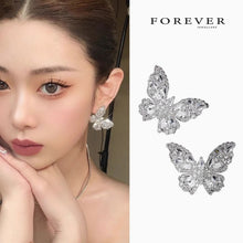 Load image into Gallery viewer, Minimalist Butterfly Zircon Earrings – Elegant Silver Studs for Brides and Evening Wear