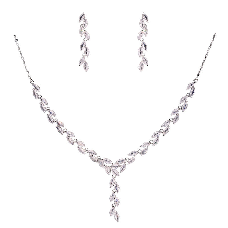 Elegant Korean-Inspired Zircon Bridal Jewelry Set – Necklace & Earrings 2PC for Wedding & Formal Events