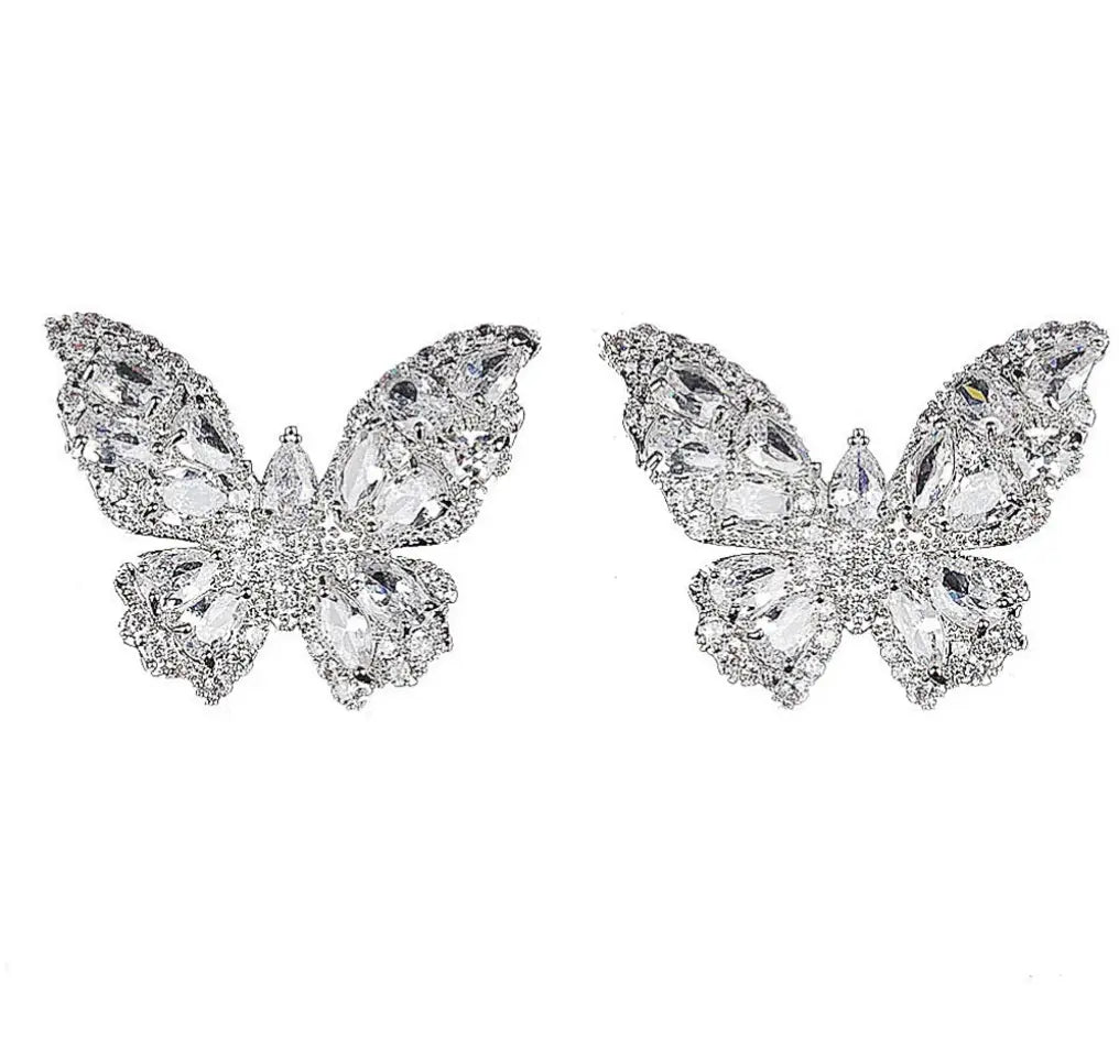 Minimalist Butterfly Zircon Earrings – Elegant Silver Studs for Brides and Evening Wear