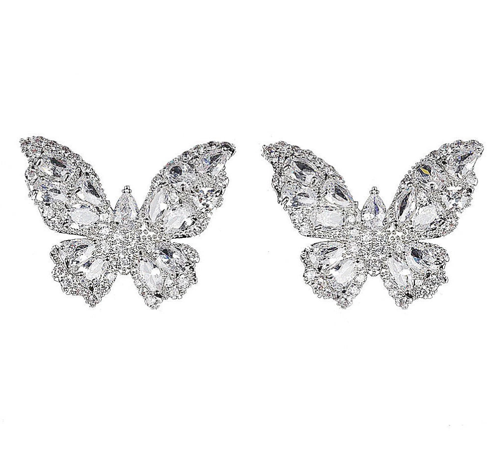 Minimalist Butterfly Zircon Earrings – Elegant Silver Studs for Brides and Evening Wear
